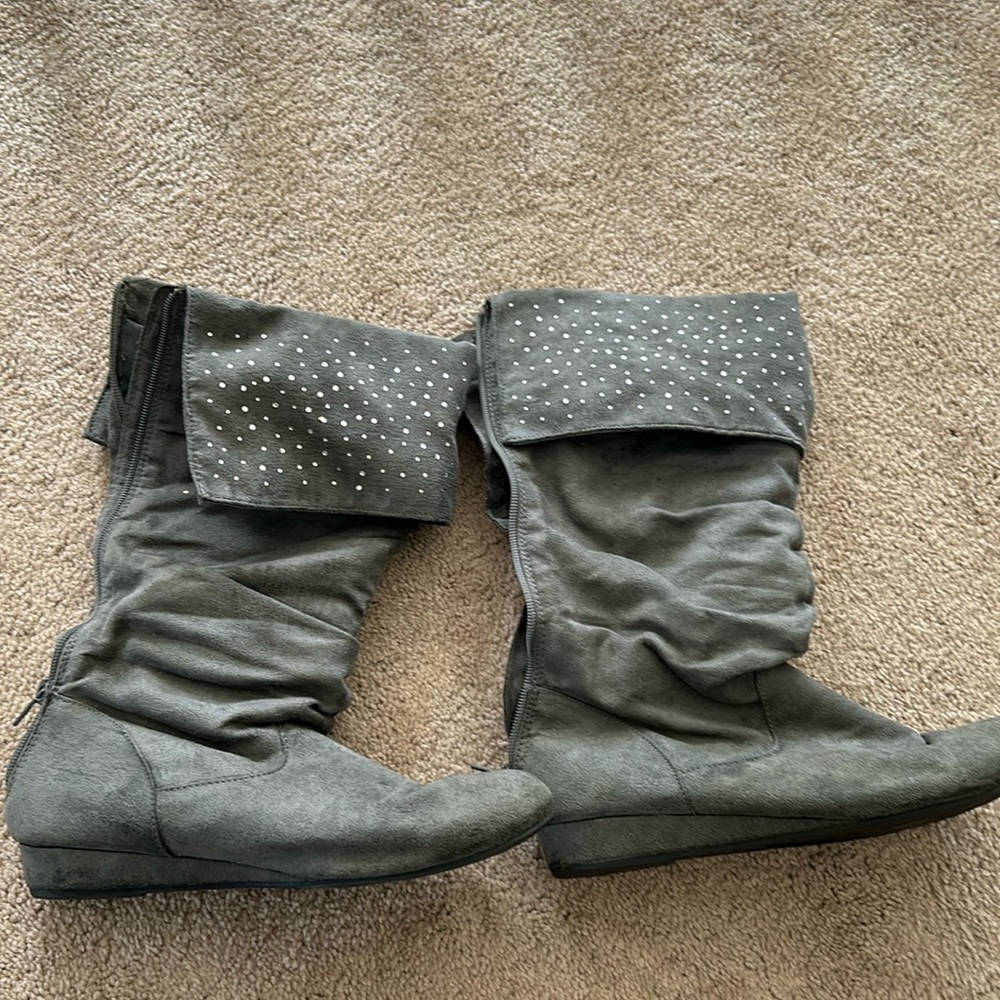 Grey Sparkle Over Calf Boots